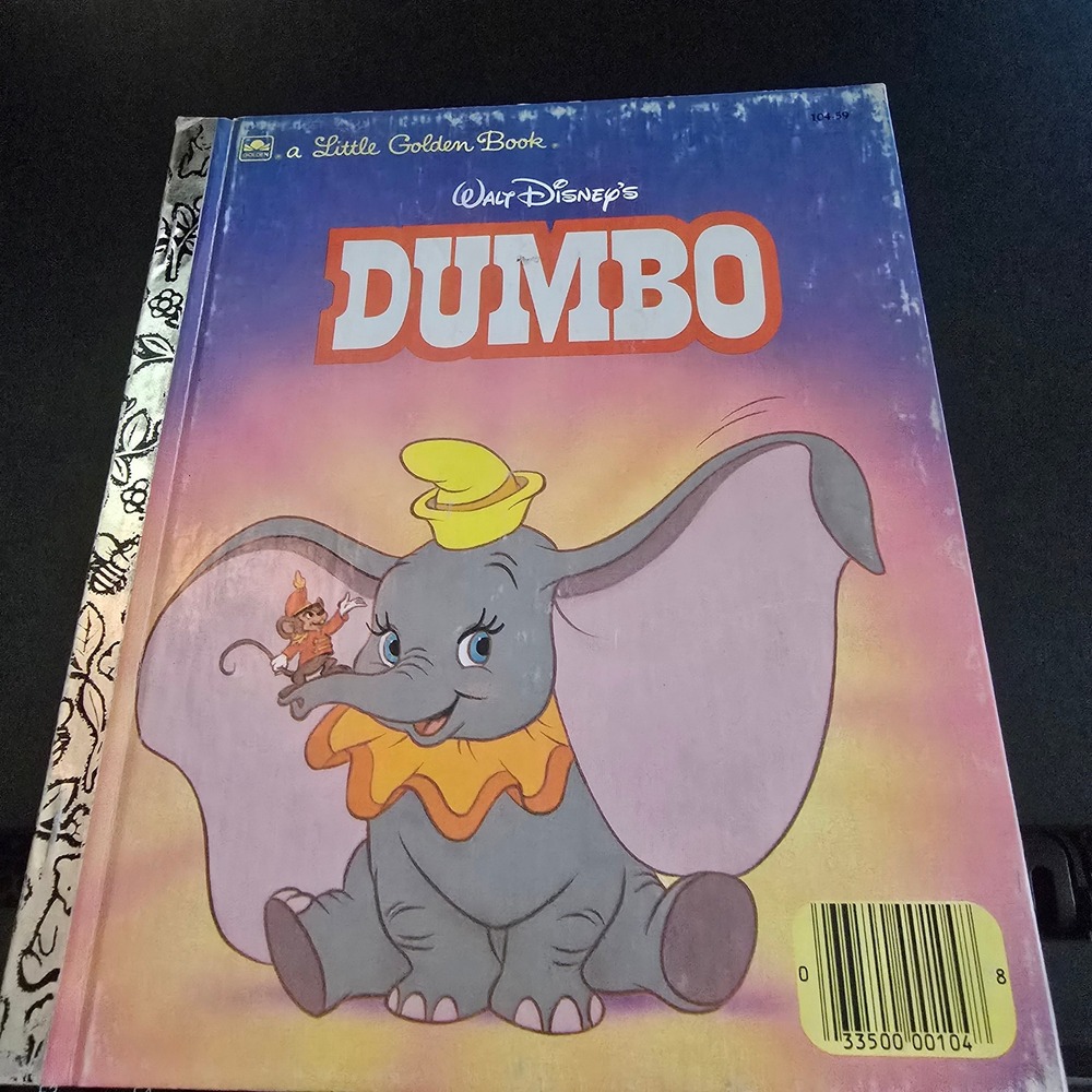 Vintage 1988 Little Golden Book Disney Dumbo Kids Hardcover Blue Classic Story